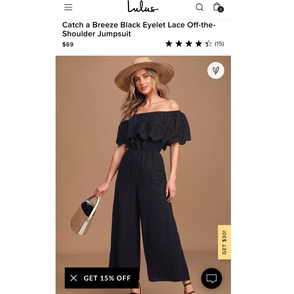 NWT Lulu’s off the shoulder jumpsuit